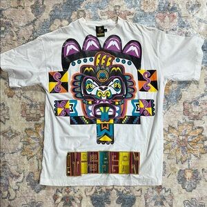 RARE Miskeen Originals XL T-Shirt Peru Handmade Urban Art Aztec Mask Patchwork
